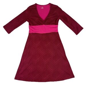 Patagonia Women's 3/4 Sleeve Margot Dress V-Neck A-Line Pink‎ Size Medium